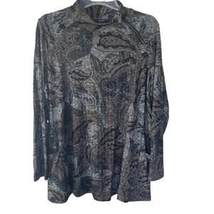 Susan Graver Paisley Mock Neck Pullover lite sweater top size 1X
